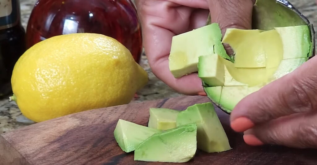 Slicing the Avocado for Greek Salad