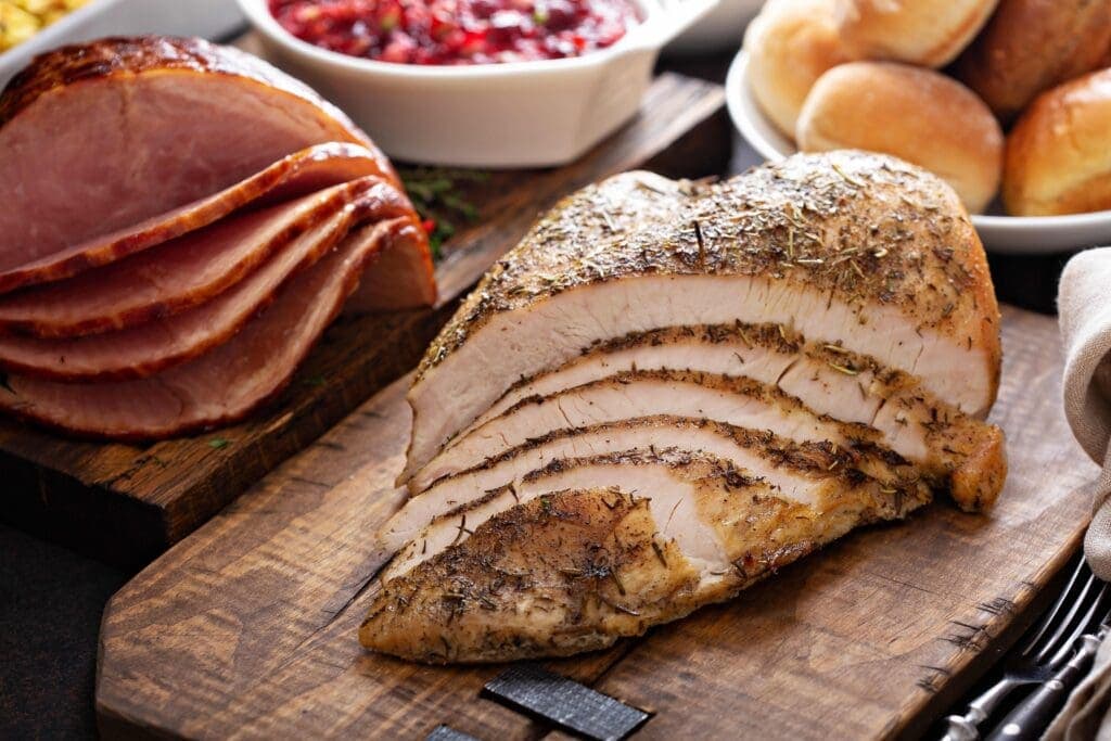 Roasted turkey breast sliced
