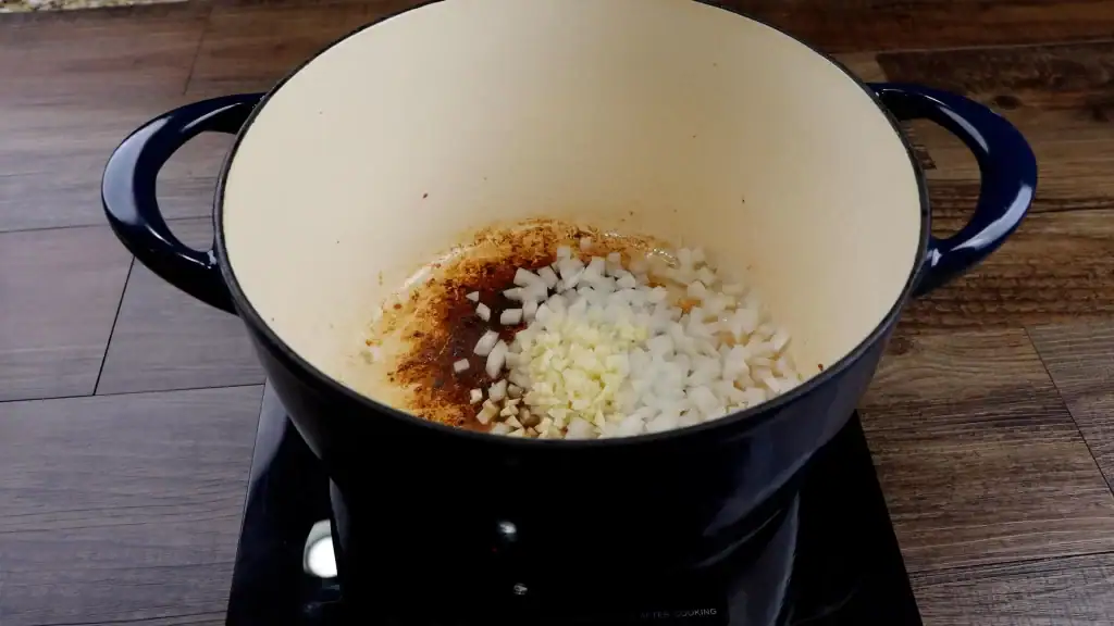 saute the onion and garlic