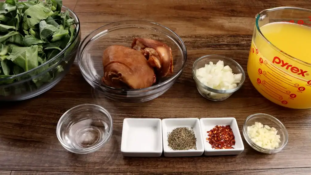 ingredients for collard greens and ham hocks