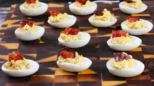 Deviled Eggs with Candied Bacon