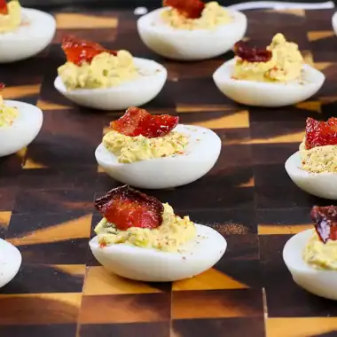 Deviled Eggs with Candied Bacon