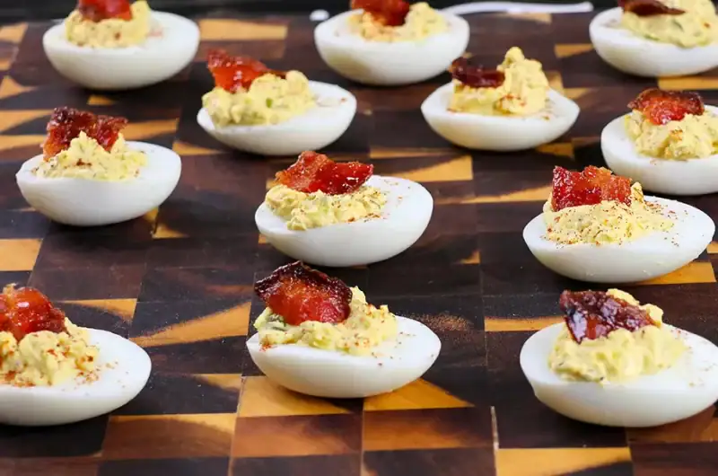 Deviled Eggs with Candied Bacon