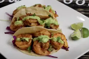 Shrimp Tacos with Avocado Sauce