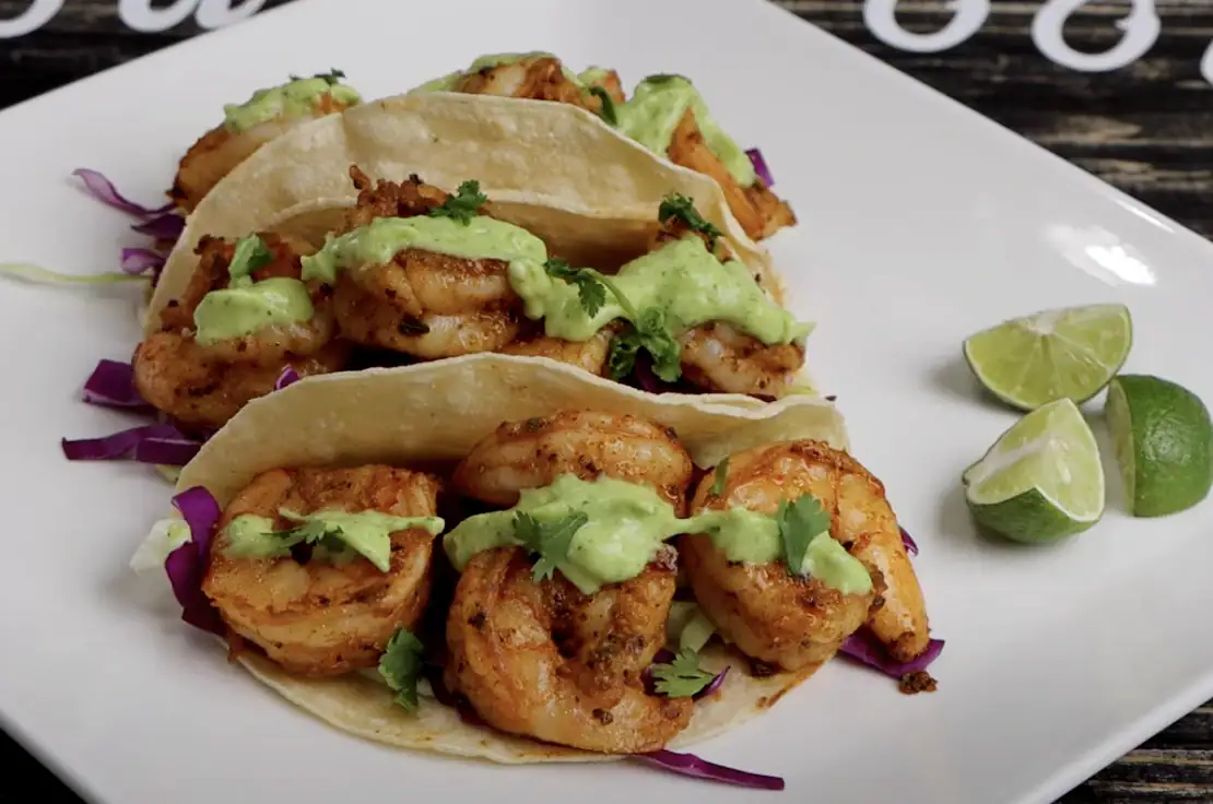 Shrimp Tacos with Creamy Avocado Dressing