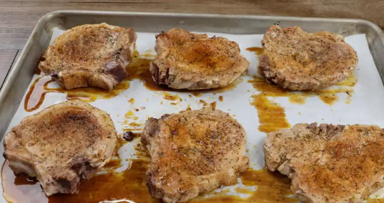Oven Baked Pork Chops resting after baking
