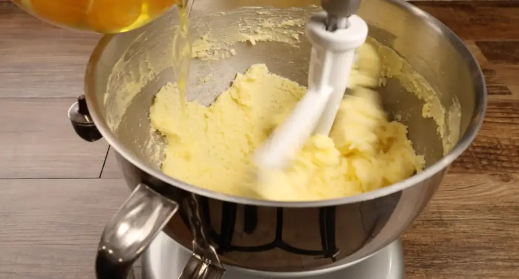 Adding the Eggs to the Batter for Butter Pound Cake
