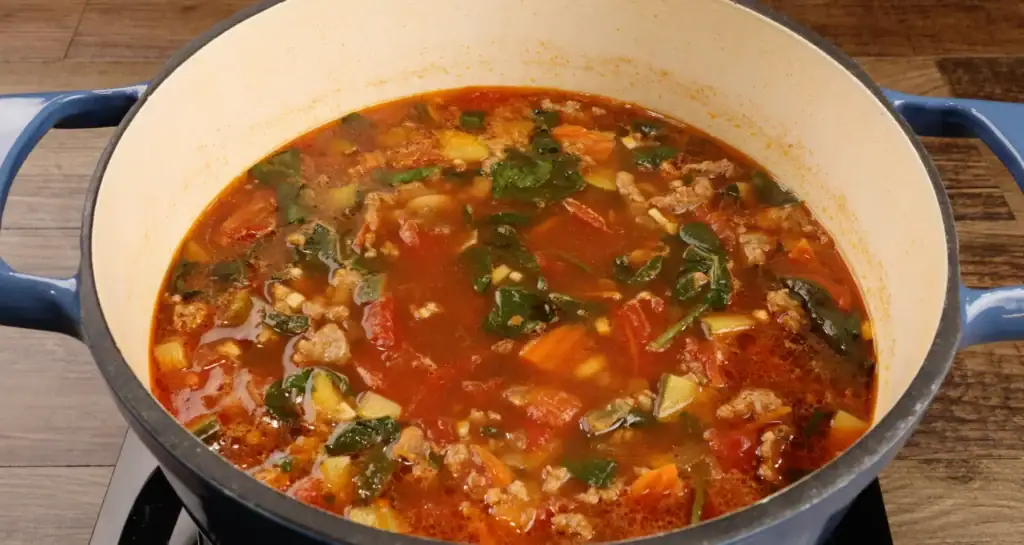 Italian Sausage Soup in Dutch oven