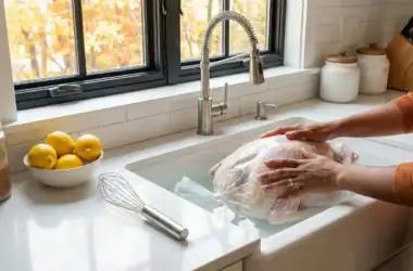 Frozen Turkey in sink