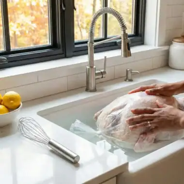 Frozen Turkey in sink