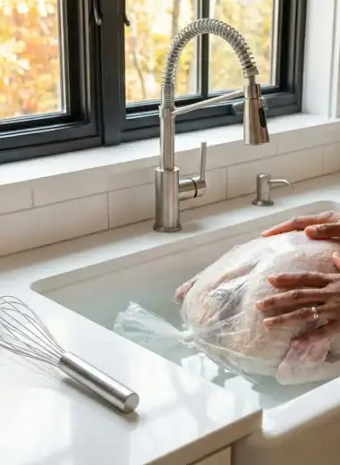 Frozen Turkey in sink
