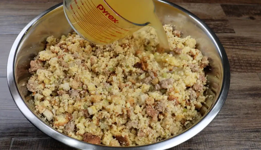 Adding the chicken stock