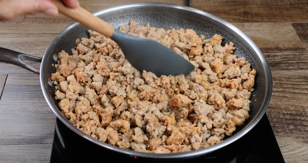 Browning the sausage for Cornbread Dressing