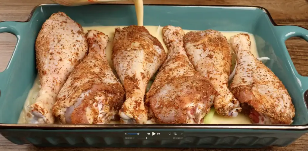 pouring-cream-soup-over-seasoned-turkey-legs