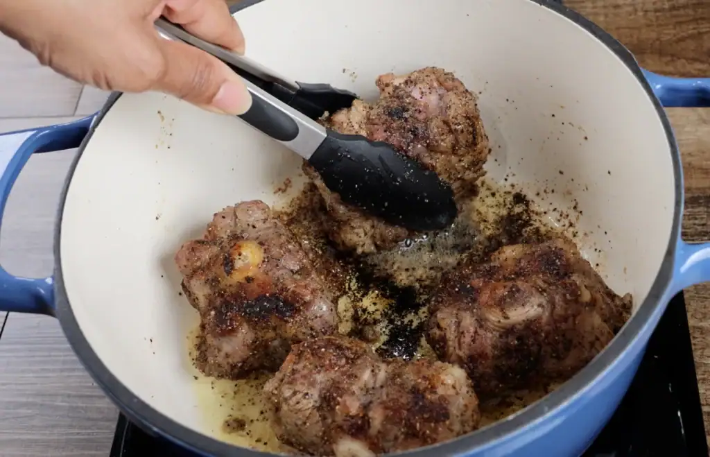 Searing the Oxtails