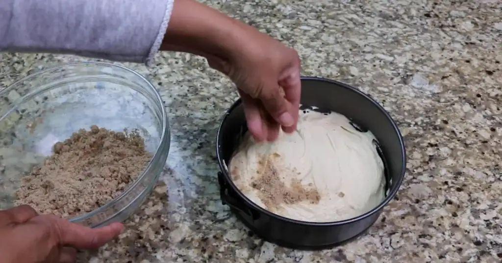 Adding Middle Crumb Layer to Pan for Coffee Cake