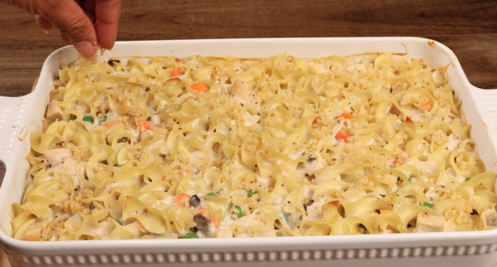 Adding the Crumb Layer on Chicken Noodle Casserole