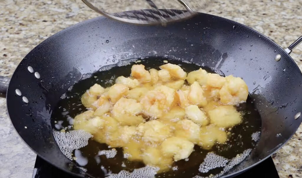 Double Frying the Shrimp for Honey Walnut Shrimp