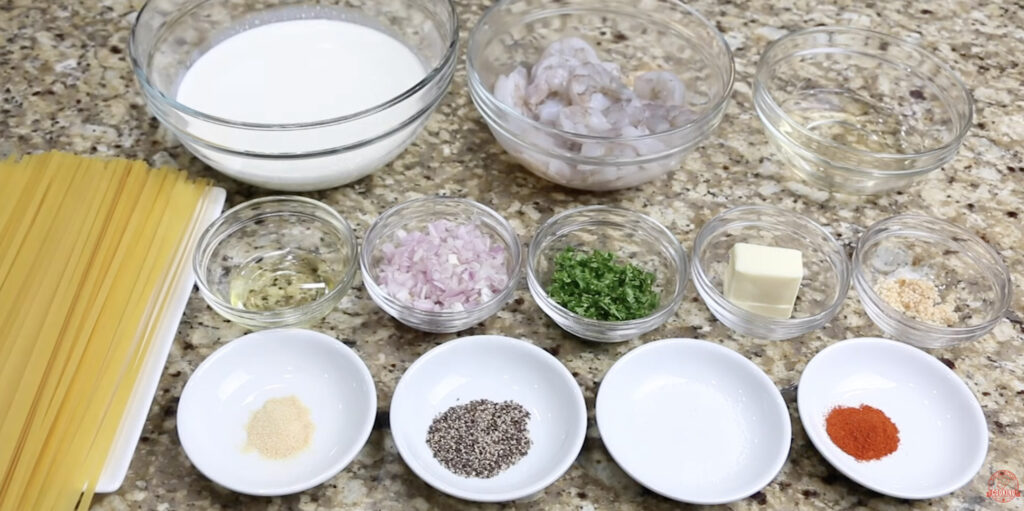 Ingredients for Shrimp Fettuccine Alfredo