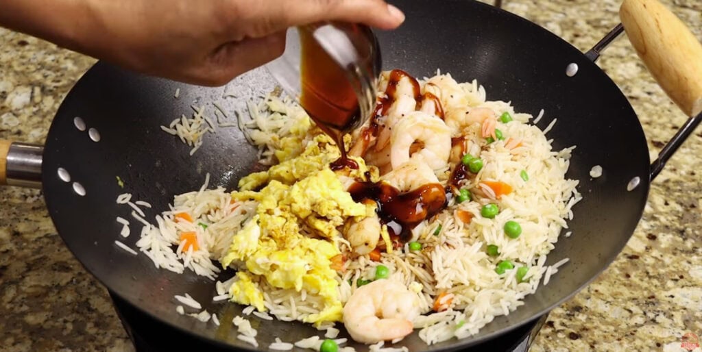Adding the Sauce to the Shrimp Fried Rice