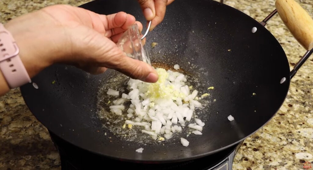 Cooking the Onions and Garlic for Shrimp Fried Rice