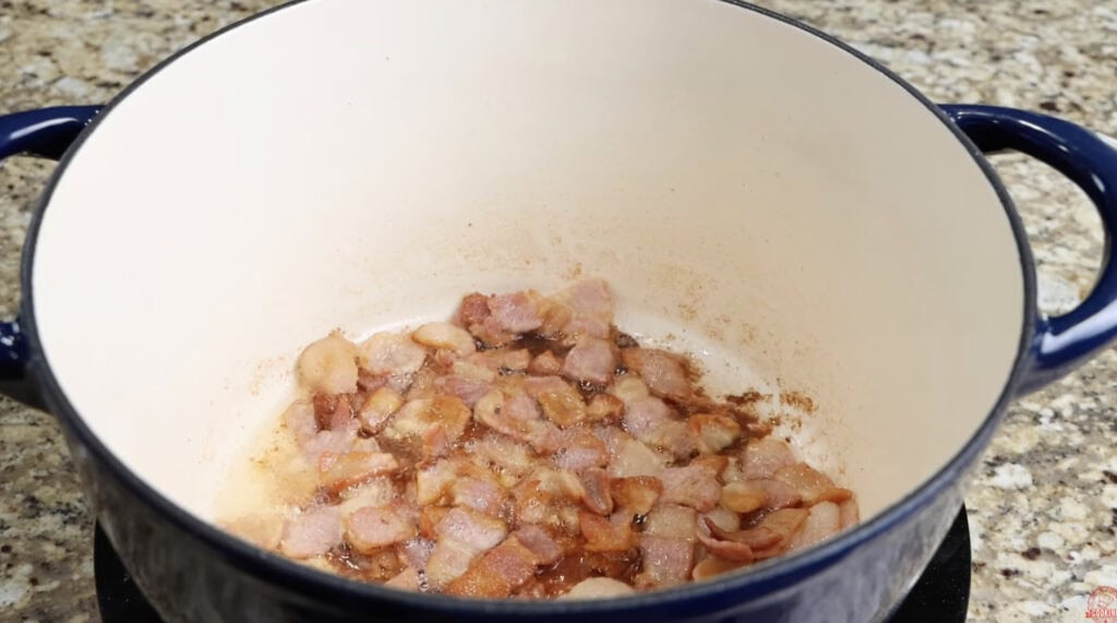Frying the Salt Pork for Mixed Greens