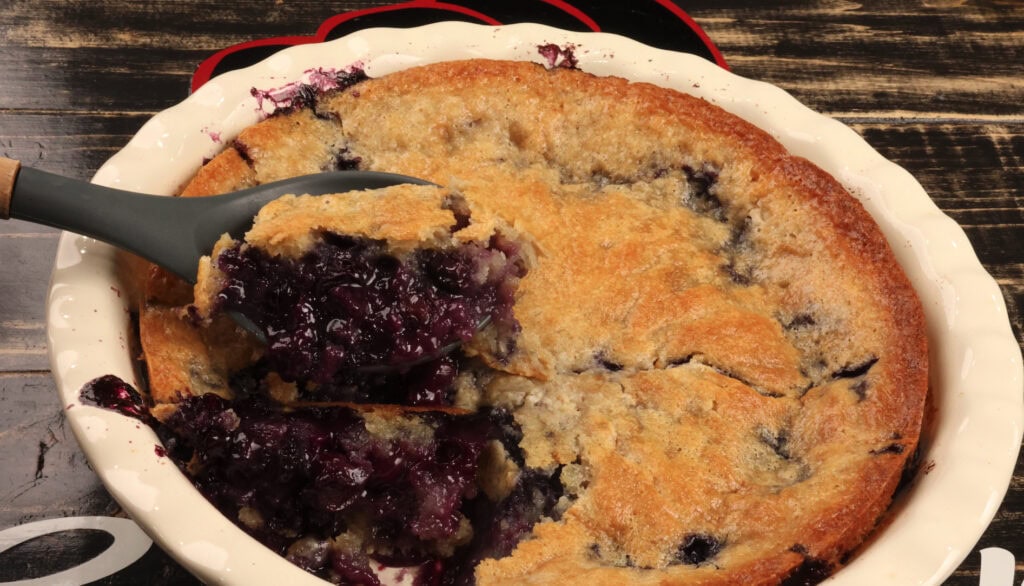 Blueberry Cobbler spooned out of pan