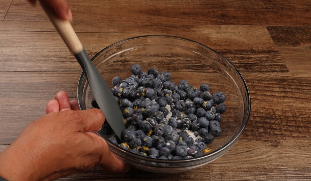 Mixing the Blueberries with sugar and lemon Zest
